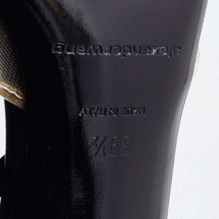 Pre Owned Alexander Wang Transparent/Black Mesh and Suede Alix Slingback Pumps Size 39.5