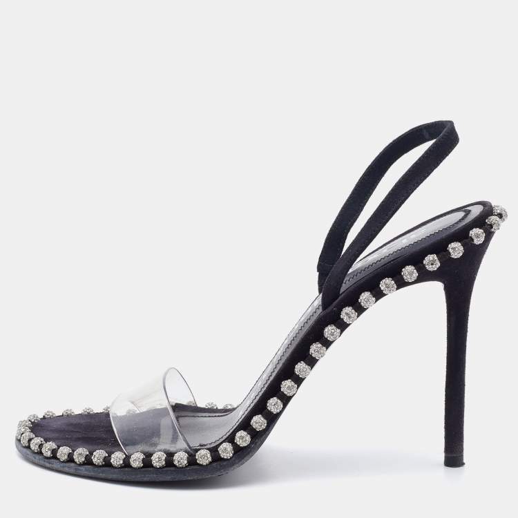 Pre Owned Alexander Wang Black/Transparent Suede and PVC Nova Slingback Sandals Size 37