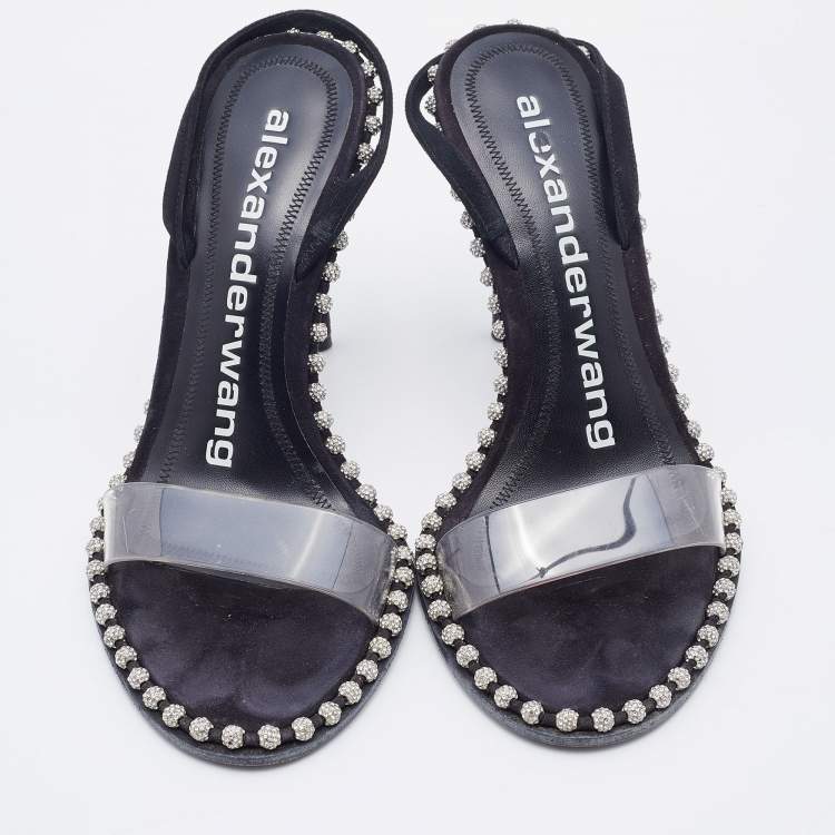 Pre Owned Alexander Wang Black/Transparent Suede and PVC Nova Slingback Sandals Size 37