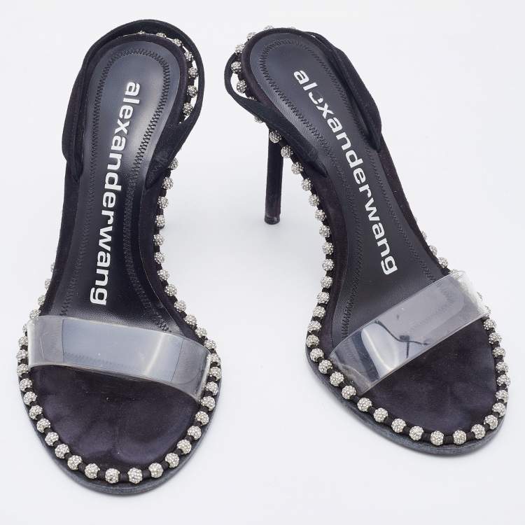 Pre Owned Alexander Wang Black/Transparent Suede and PVC Nova Slingback Sandals Size 37
