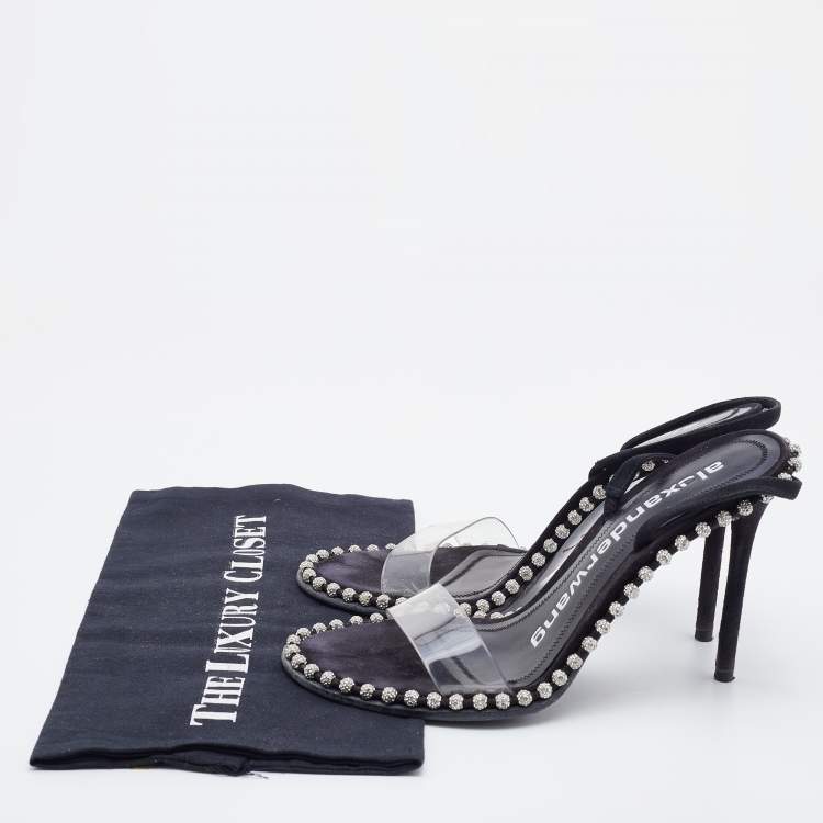 Pre Owned Alexander Wang Black/Transparent Suede and PVC Nova Slingback Sandals Size 37