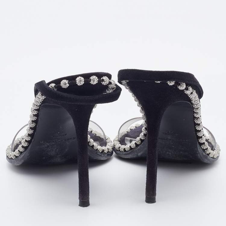 Pre Owned Alexander Wang Black/Transparent Suede and PVC Nova Slingback Sandals Size 37