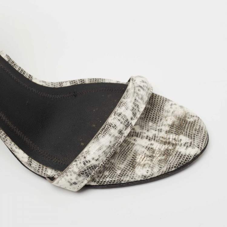 Pre Owned Alexander Wang White/Black Lizard Embossed Leather Ankle Strap Sandals Size 40.5