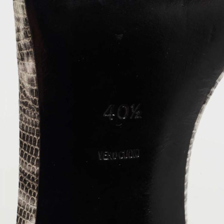 Pre Owned Alexander Wang White/Black Lizard Embossed Leather Ankle Strap Sandals Size 40.5