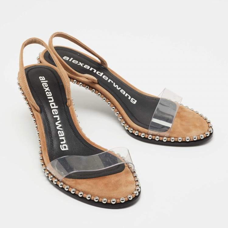 Pre Owned Alexander Wang Beige Suede and PVC Nova Slingback Sandals Size 37