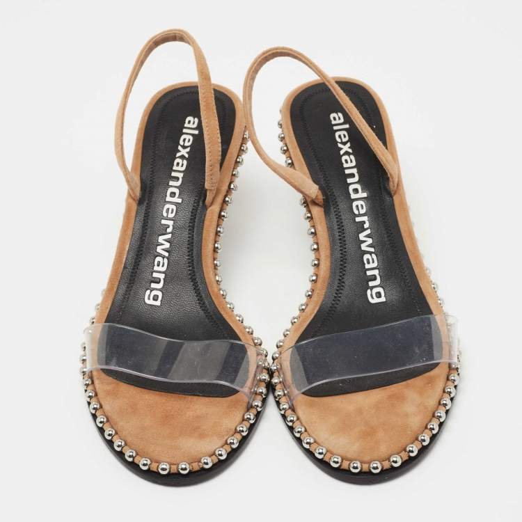 Pre Owned Alexander Wang Beige Suede and PVC Nova Slingback Sandals Size 37