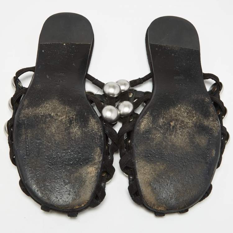 Pre Owned Alexander Wang Black Satin Amelia Mule Flats Size 36.5