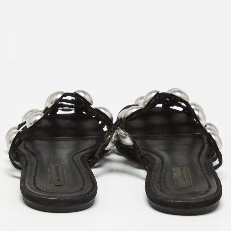 Pre Owned Alexander Wang Black Satin Amelia Mule Flats Size 36.5