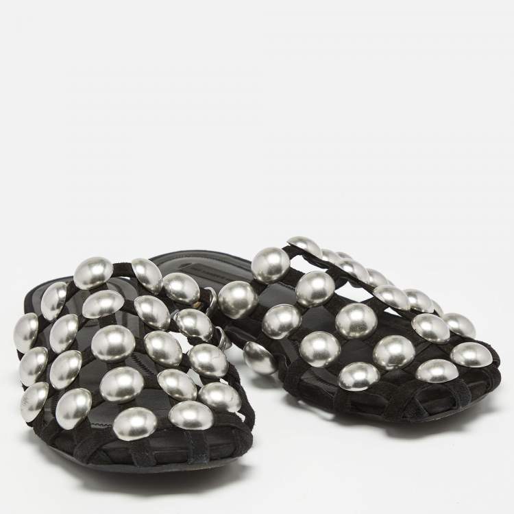 Pre Owned Alexander Wang Black Satin Amelia Mule Flats Size 36.5