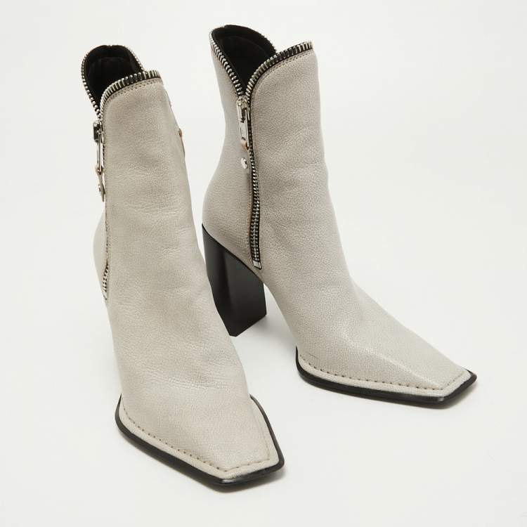 Pre Owned Alexander Wang Light Grey Leather Lane Ankle Boots Size 38.5