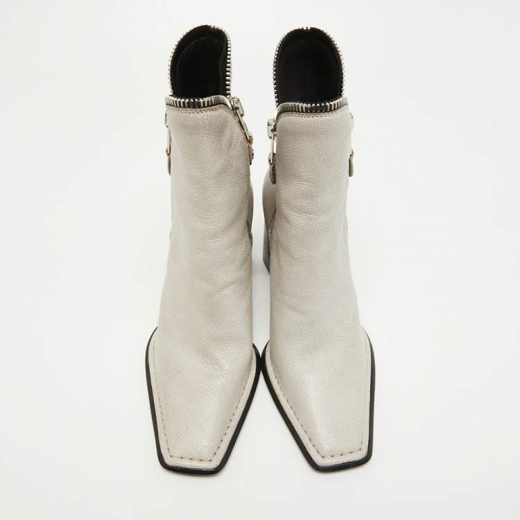 Pre Owned Alexander Wang Light Grey Leather Lane Ankle Boots Size 38.5