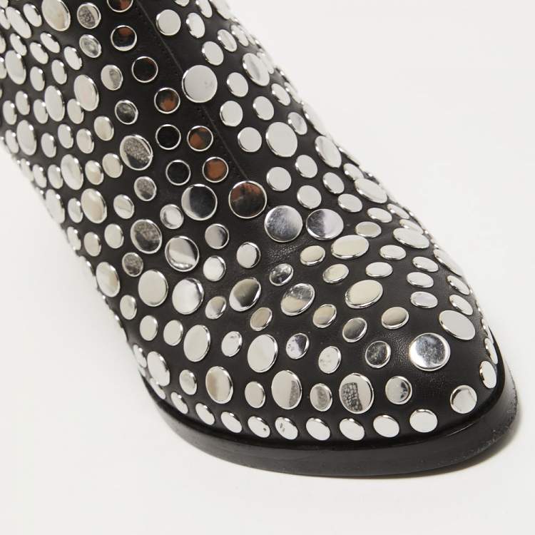 Pre Owned Alexander Wang Black Studded Leather Gabi Ankle Booties Size 35.5