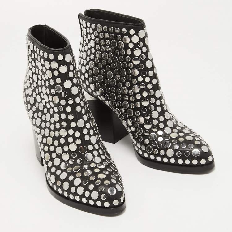 Pre Owned Alexander Wang Black Studded Leather Gabi Ankle Booties Size 35.5