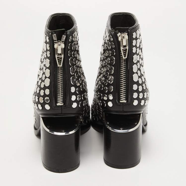 Pre Owned Alexander Wang Black Studded Leather Gabi Ankle Booties Size 35.5