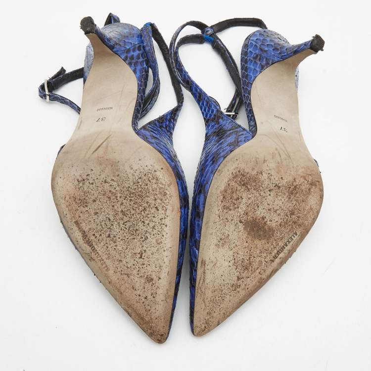 Pre Owned Alexander Wang Blue/Black Python Leather Lera Ankle Strap Pumps Size 37