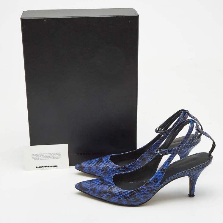 Pre Owned Alexander Wang Blue/Black Python Leather Lera Ankle Strap Pumps Size 37