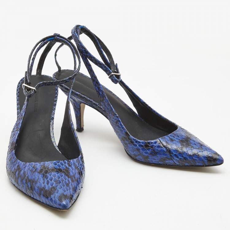 Pre Owned Alexander Wang Blue/Black Python Leather Lera Ankle Strap Pumps Size 37