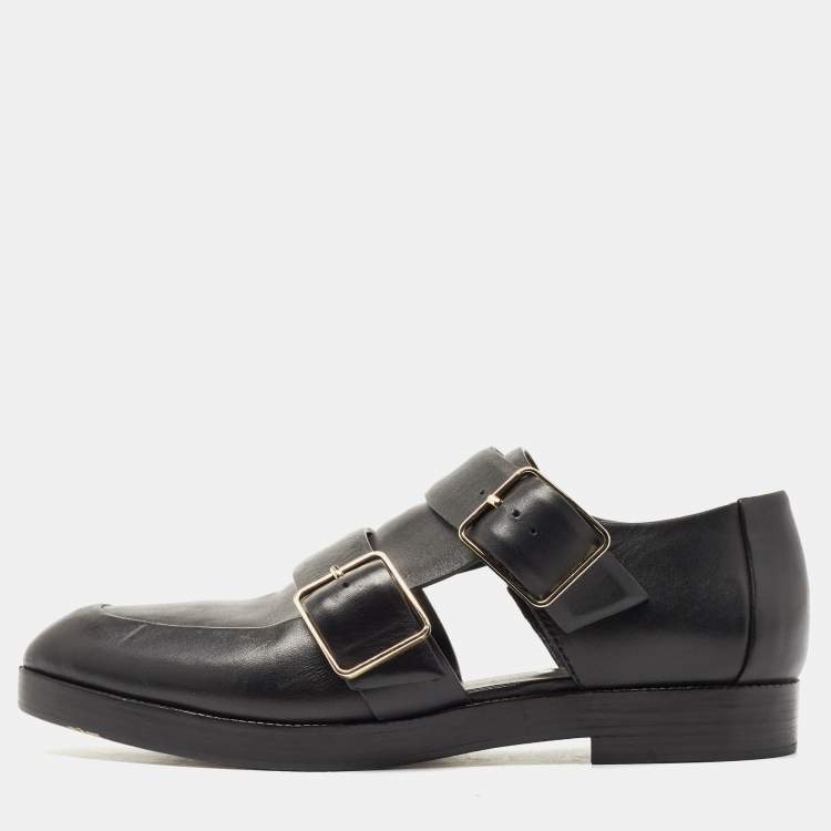 Pre Owned Alexander Wang Black Leather Double Cutout Monk Strap Loafers Size 38