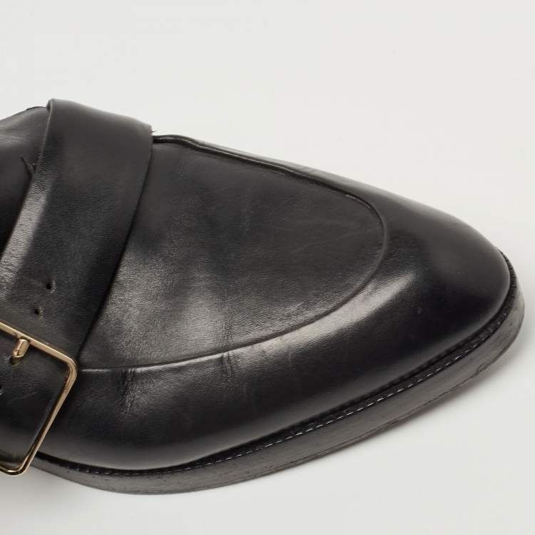 Pre Owned Alexander Wang Black Leather Double Cutout Monk Strap Loafers Size 38
