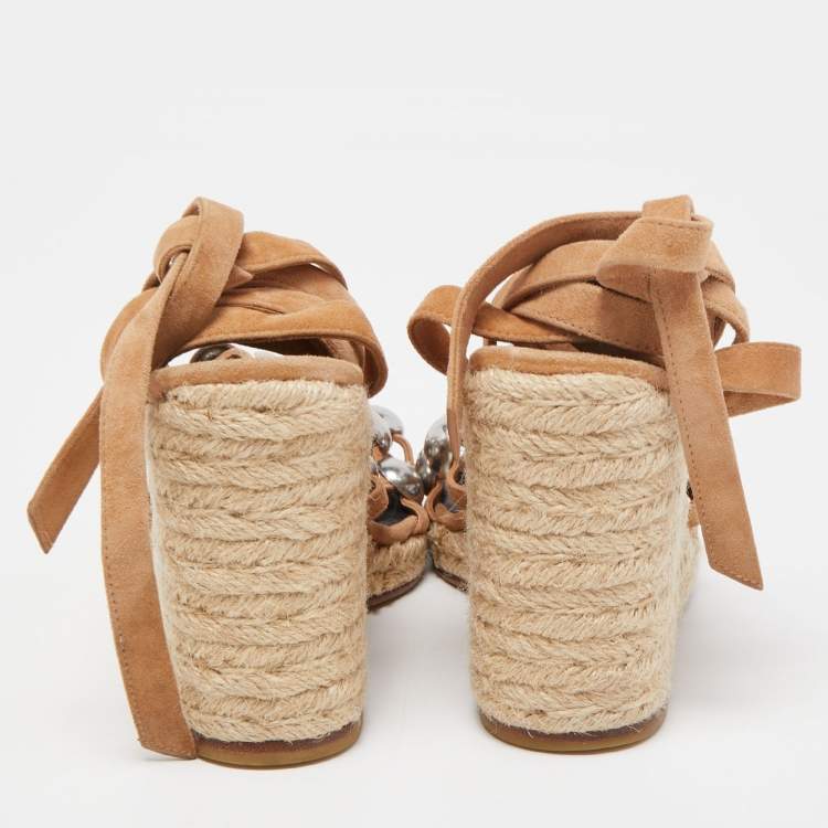 Pre Owned Alexander Wang Brown Suede Wedge Ankle Sandals Size 37