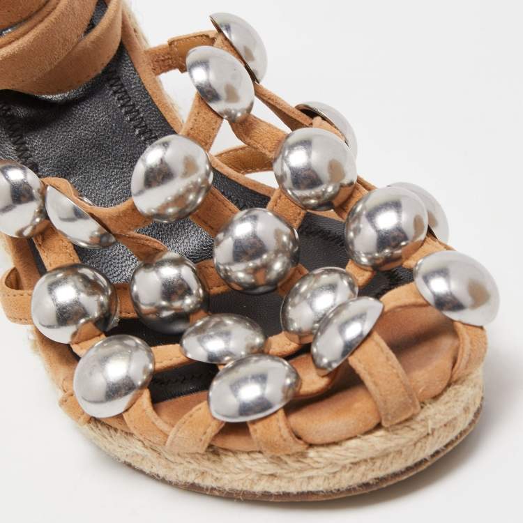 Pre Owned Alexander Wang Brown Suede Wedge Ankle Sandals Size 37