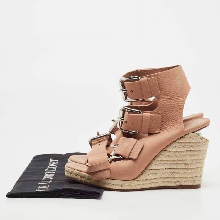 Pre Owned Alexander Wang Pink Nubuck Leather Buckle Ankle Cuff Espadrille Sandals Size 40
