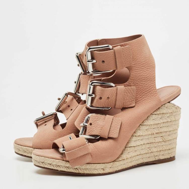 Pre Owned Alexander Wang Pink Nubuck Leather Buckle Ankle Cuff Espadrille Sandals Size 40