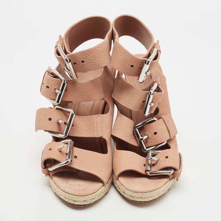 Pre Owned Alexander Wang Pink Nubuck Leather Buckle Ankle Cuff Espadrille Sandals Size 40