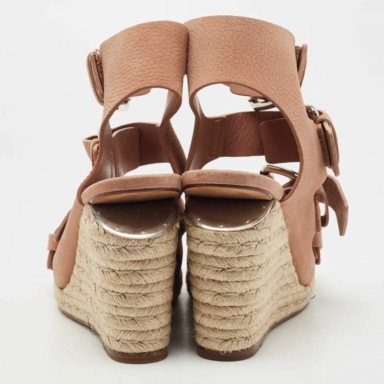 Pre Owned Alexander Wang Pink Nubuck Leather Buckle Ankle Cuff Espadrille Sandals Size 40