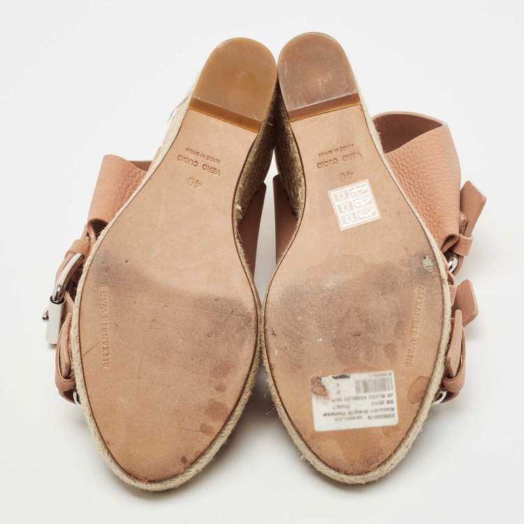 Pre Owned Alexander Wang Pink Nubuck Leather Buckle Ankle Cuff Espadrille Sandals Size 40