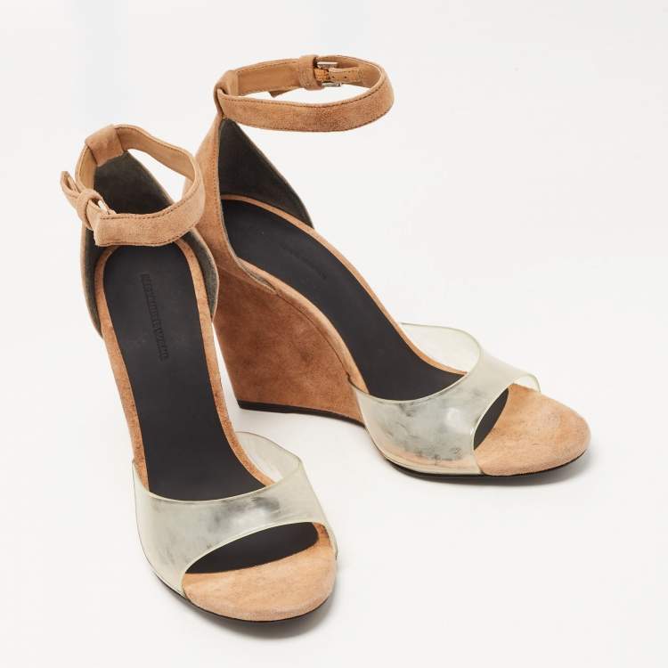 Pre Owned Alexander Wang Beige Suede and PVC Erika Wedge Sandals Size 38.5