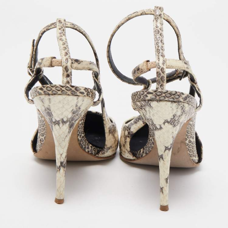 Pre Owned Alexander Wang Cream/Brown Python Leather Lera Ankle Strap Pumps Size 36