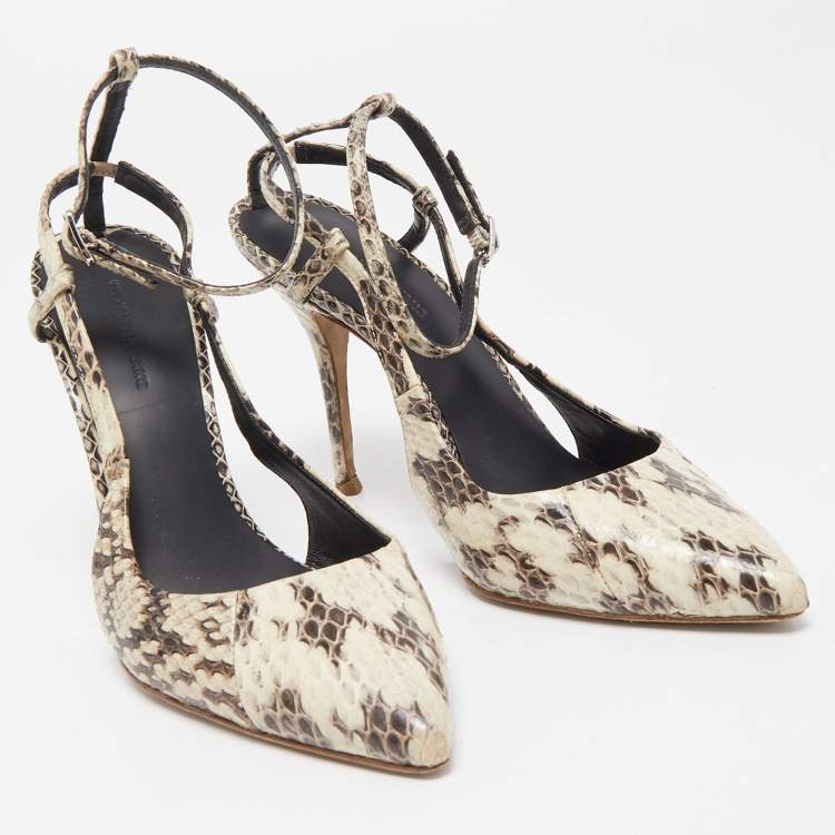 Pre Owned Alexander Wang Cream/Brown Python Leather Lera Ankle Strap Pumps Size 36