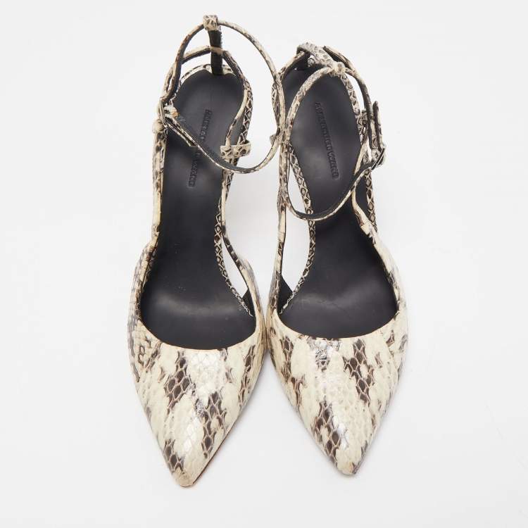 Pre Owned Alexander Wang Cream/Brown Python Leather Lera Ankle Strap Pumps Size 36