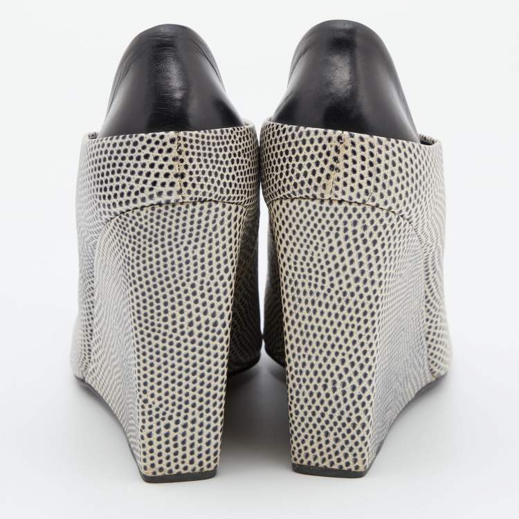 Pre Owned Alexander Wang Two Tone Embossed Lizard and Leather Alla Wedge Booties Size 40.5