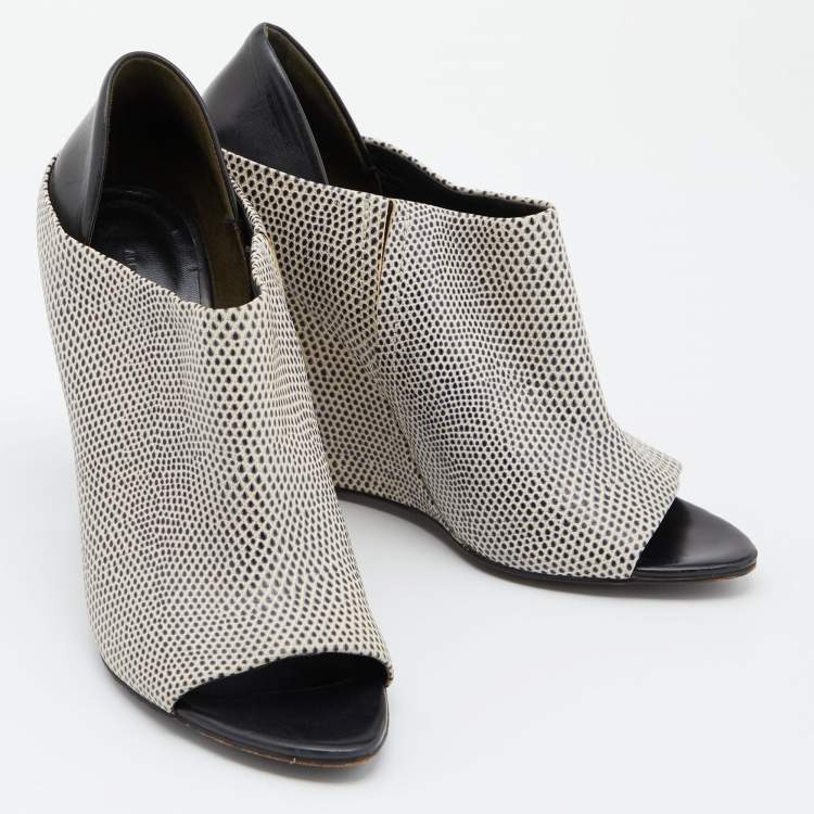Pre Owned Alexander Wang Two Tone Embossed Lizard and Leather Alla Wedge Booties Size 40.5