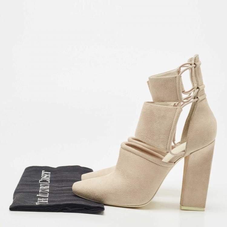 Pre Owned Alexander Wang Light Grey Nubuck Leather Mackenzie Cut Out Booties Size 39