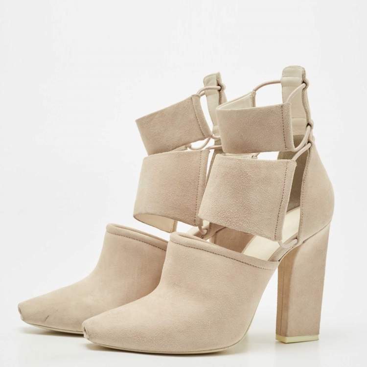 Pre Owned Alexander Wang Light Grey Nubuck Leather Mackenzie Cut Out Booties Size 39