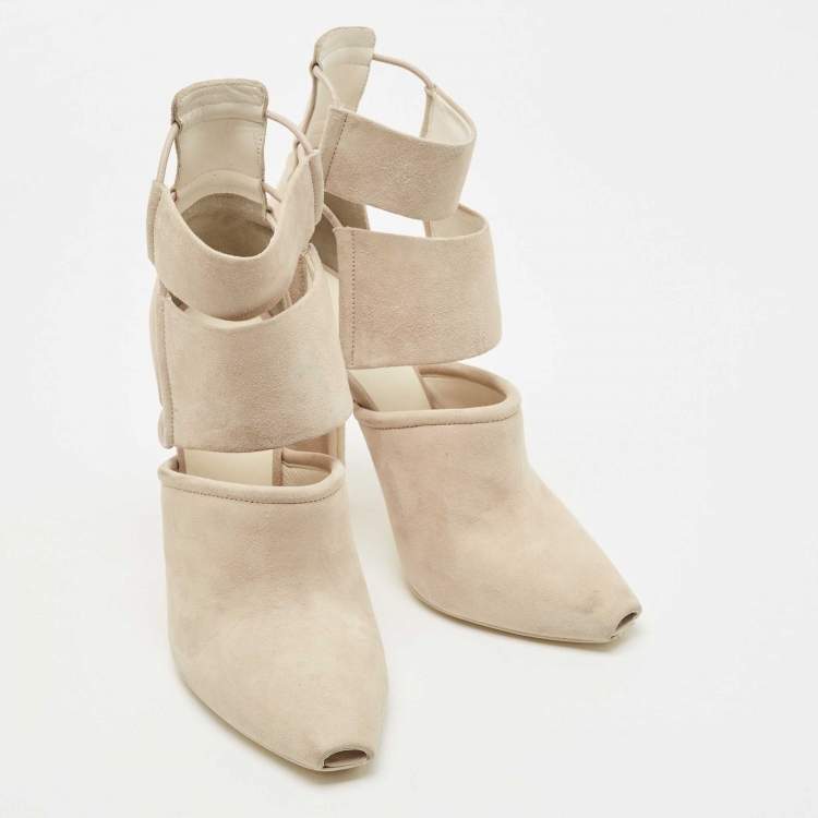 Pre Owned Alexander Wang Light Grey Nubuck Leather Mackenzie Cut Out Booties Size 39