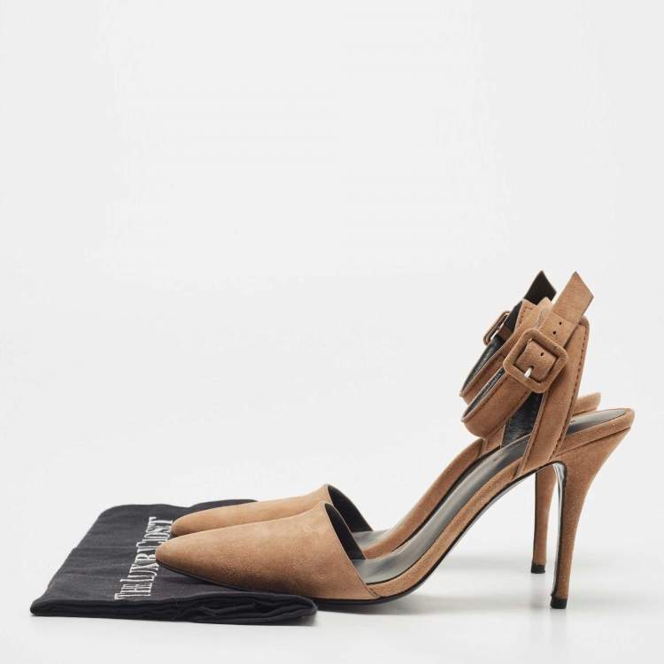 Pre Owned Alexander Wang Light Brown Nubuck Leather Lovisa Ankle Wrap Pumps Size 38.5