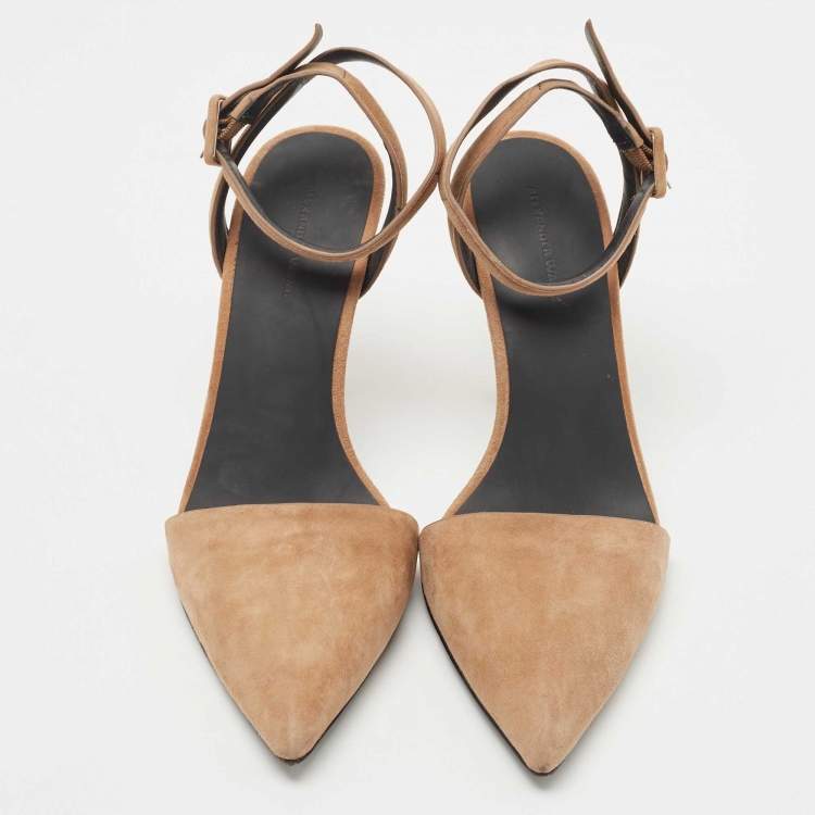 Pre Owned Alexander Wang Light Brown Nubuck Leather Lovisa Ankle Wrap Pumps Size 38.5