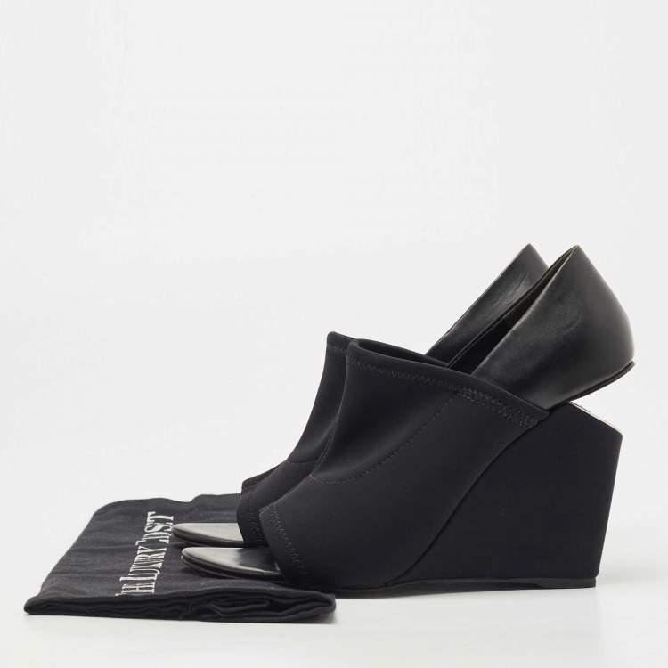 Pre Owned Alexander Wang Black Leather and Stretch Fabric Alla Wedge Open Toe Pumps Size 39.5