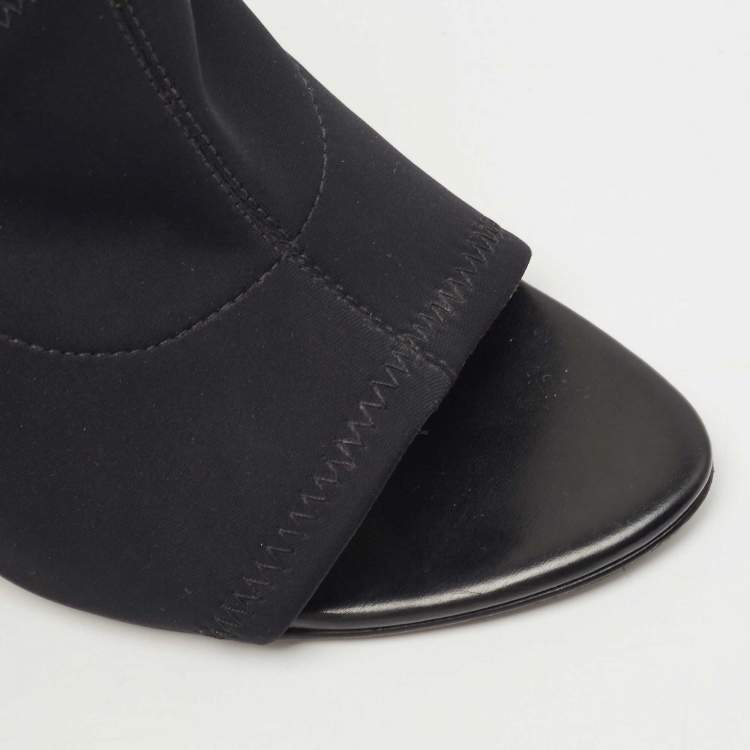 Pre Owned Alexander Wang Black Leather and Stretch Fabric Alla Wedge Open Toe Pumps Size 39.5