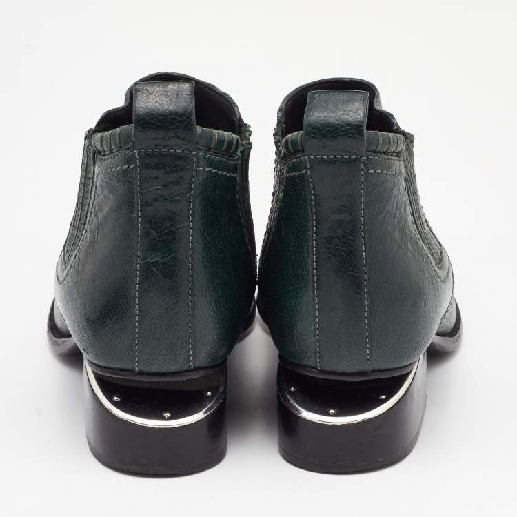 Pre Owned Alexander Wang Green Leather Cut Out Kori Ankle Boots Size 38