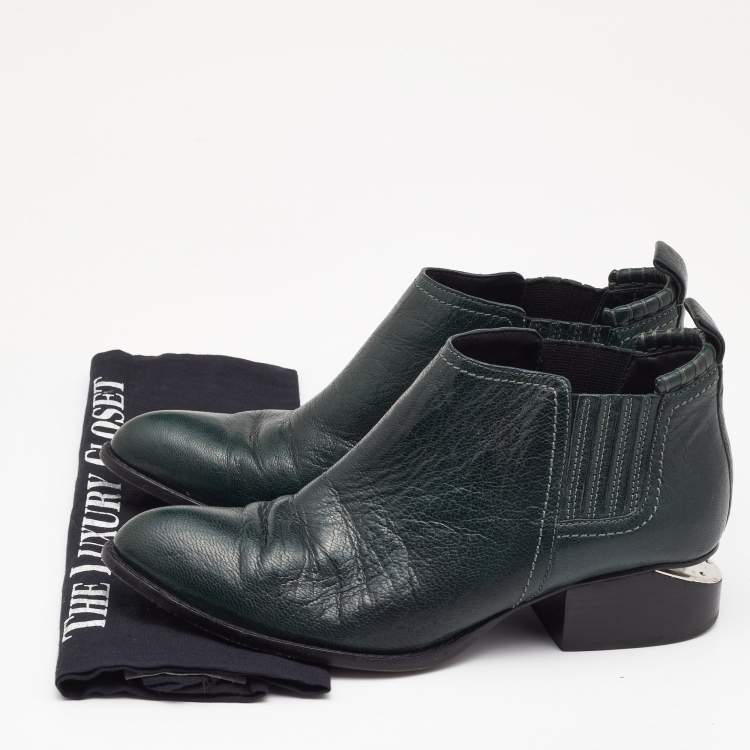 Pre Owned Alexander Wang Green Leather Cut Out Kori Ankle Boots Size 38