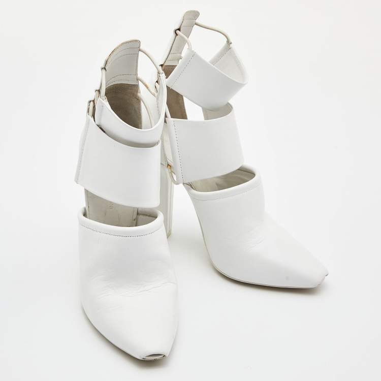 Pre Owned Alexander Wang White Leather Mackenzie Cut Out Booties Size 38