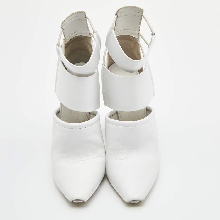 Pre Owned Alexander Wang White Leather Mackenzie Cut Out Booties Size 38
