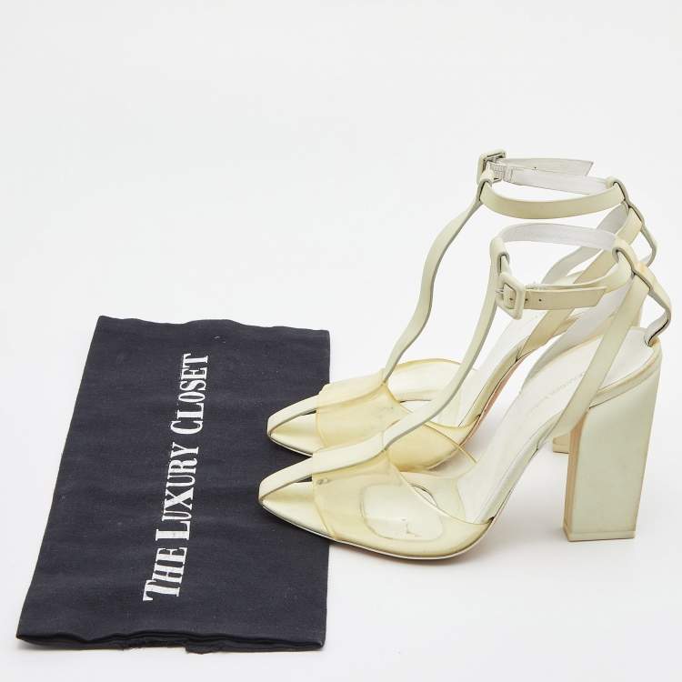 Pre Owned Alexander Wang Light Yellow Leather and PVC T-Bar Ankle Strap Pumps Size 38