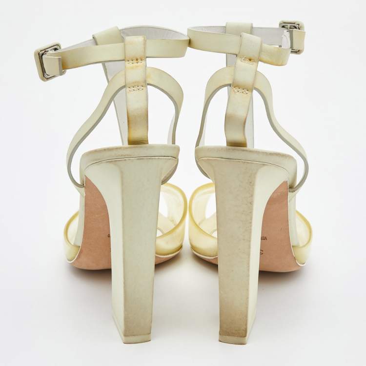 Pre Owned Alexander Wang Light Yellow Leather and PVC T-Bar Ankle Strap Pumps Size 38