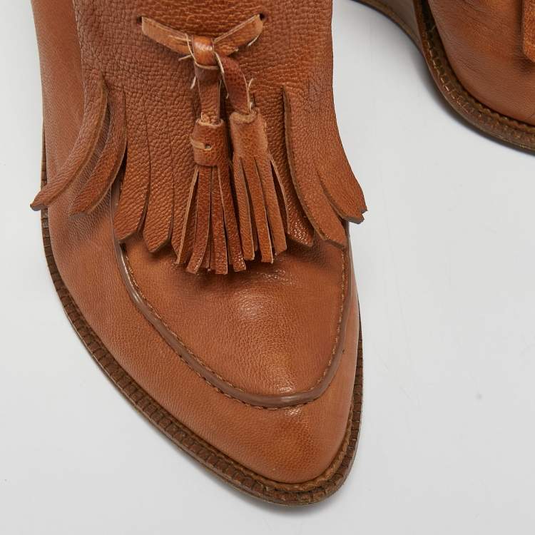 Pre Owned Alexander Wang Tan Leather Trish Wedge Mules Size 38